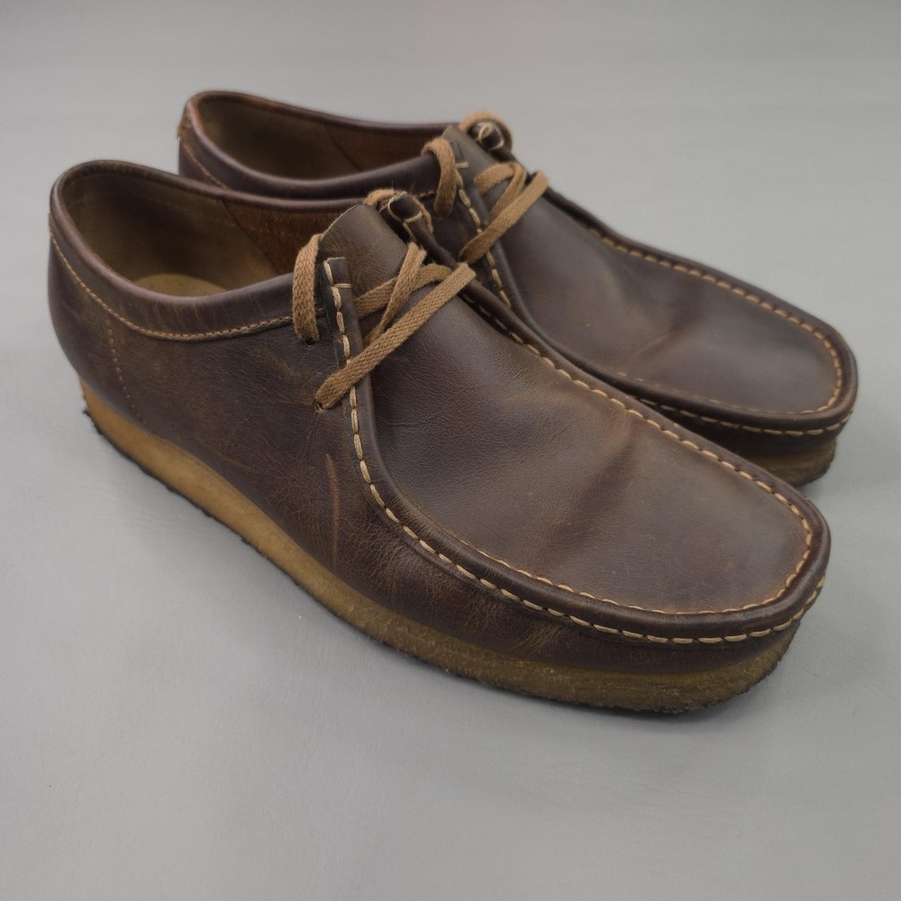 Clarks Originals Shoes Mens Size 11 Brown Leather Moccasin Lace Up Crepe Casual